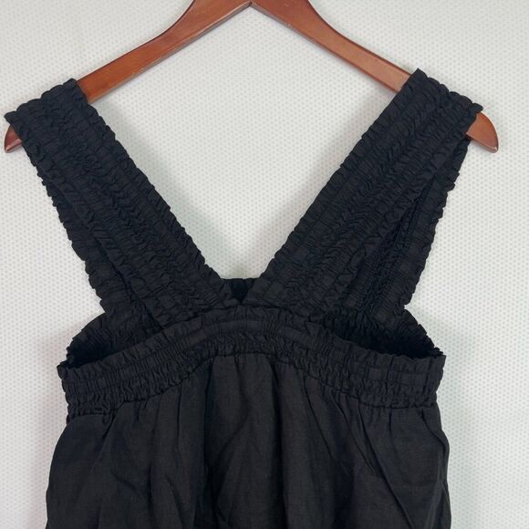 Everlane The Smocked Linen Criss Crossed Straps A Line Mini Dress Black S - Picture 6 of 10